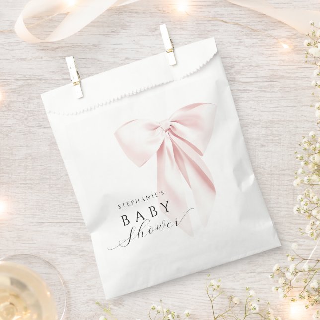 Blush Pink Bow Baby Shower Favour Bags (Clipped)