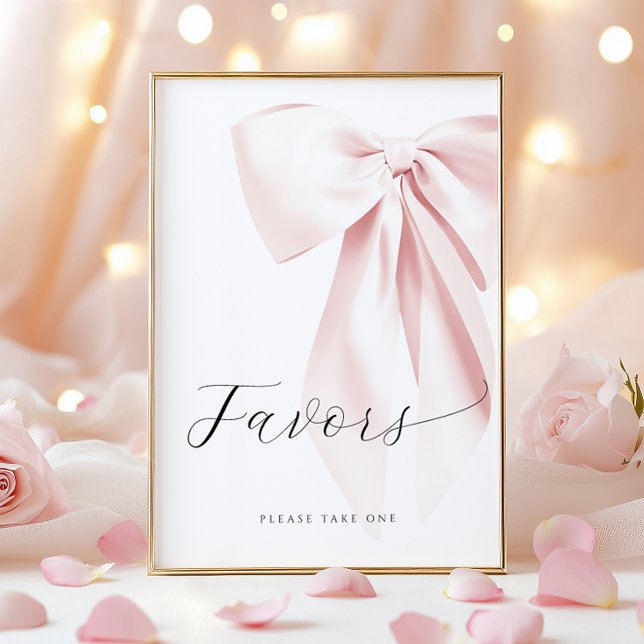 Blush Pink Bow Baby Shower Favours Table Sign (Creator Uploaded)