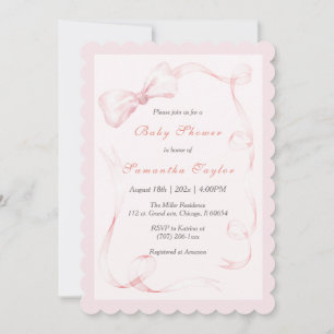 Blush Pink Bow Baby Shower Invitation
