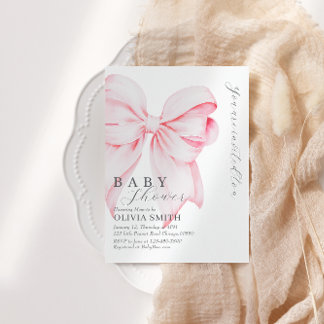Blush Pink Bow Baby Shower Invitation