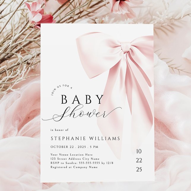 Blush Pink Bow Baby Shower Invitation (Creator Uploaded)