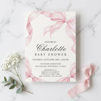 Blush Pink Bow Baby Shower Invitation