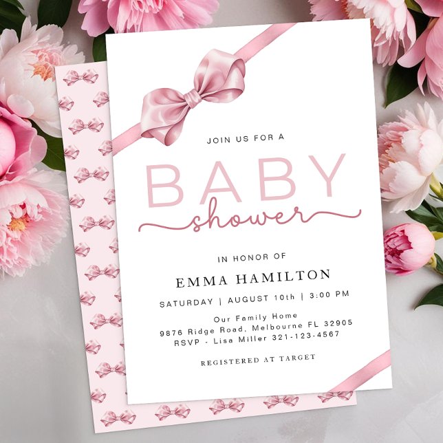 Blush Pink Bow Baby Shower Invitation – Elegant Co (Baby Girl Shower Invite)