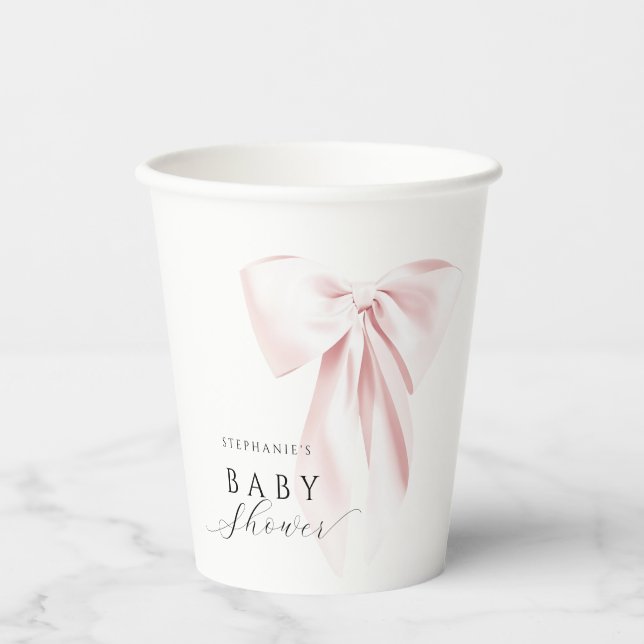 Blush Pink Bow Baby Shower Paper Cup (Front)