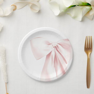 Blush Pink Bow Baby Shower Paper Plates