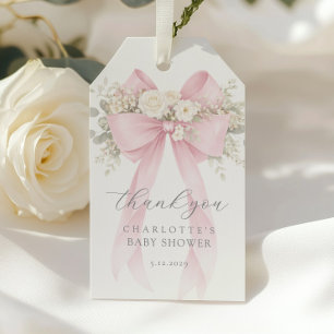 Blush Pink Bow Baby Shower Thank you Gift Tags