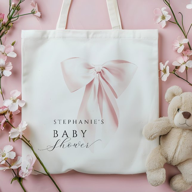 Blush Pink Bow Baby Shower  Tote Bag (Creator Uploaded)