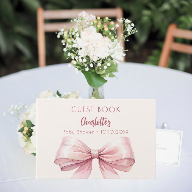 Blush pink bow beige cream Baby Shower Guest Book (Creator Uploaded)
