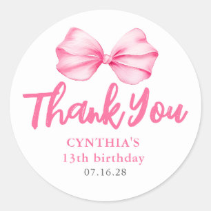 Blush Pink Bow Birthday Favours Thank You  Classic Round Sticker