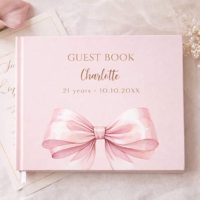 Blush pink bow birthday guest book (Creator Uploaded)
