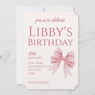 Blush Pink Bow Birthday  Invitation