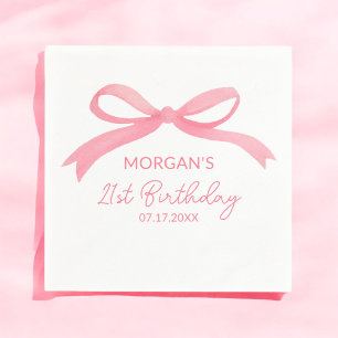 Blush Pink Bow Birthday Party Cute Name Napkin