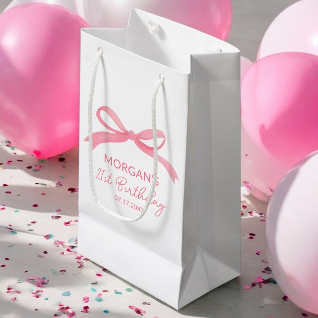 Blush Pink Bow Birthday Party Cute Name Small Gift Bag (Creator Uploaded)
