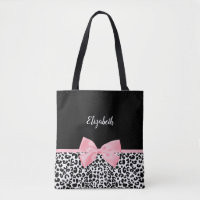 Blush Pink Bow Black White Leopard Print Pattern