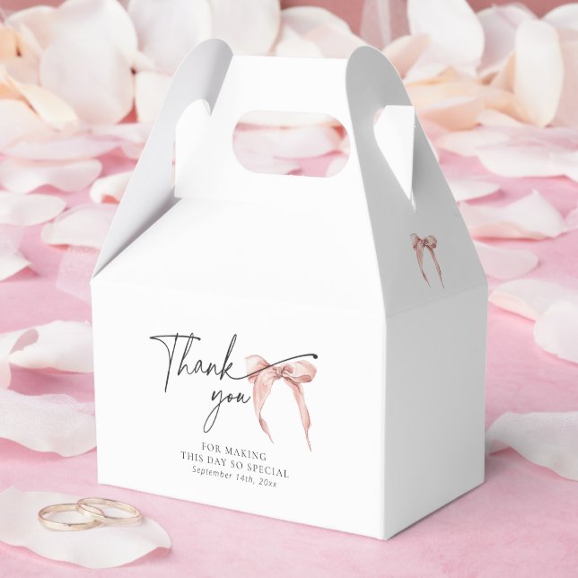 Blush Pink Bow Bridal Coquette Gable Favour Box (Wedding)