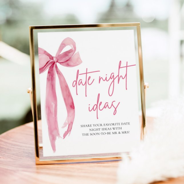 Blush Pink Bow Bridal Date Night Ideas Sign (Blush Pink Bow Bridal Date Night Ideas Sign)