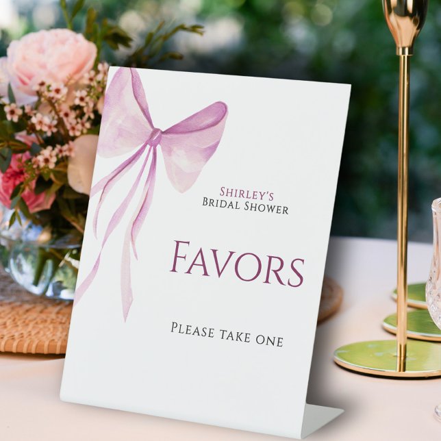 Blush Pink Bow Bridal Shower Favours Pedestal Sign (Creator Uploaded)