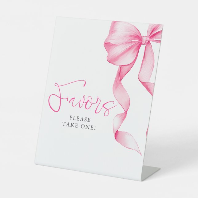 Blush Pink Bow Bridal Shower Favours Pedestal Sign (Front)