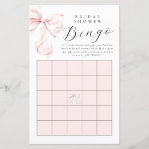 Blush Pink Bow Bridal Shower Gift Bingo Card
