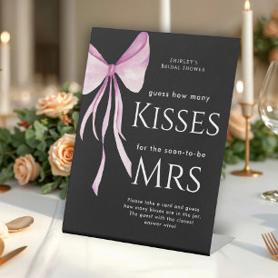 Blush Pink Bow Bridal Shower Guess How Many Kisses Pedestal Sign