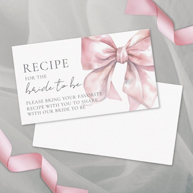 Blush Pink Bow Bridal Shower Recipe Enclosure Card (Blush Pink Bow Bridal Shower Recipe Enclosure Card)