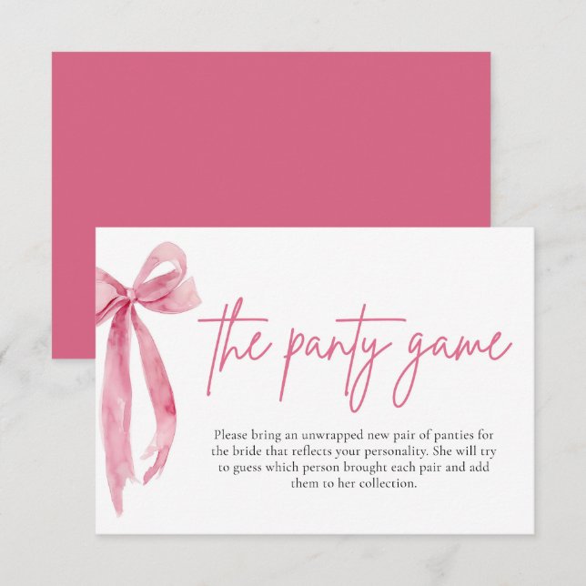 Blush Pink Bow Bridal Shower The Panty Game Cards (Front/Back)