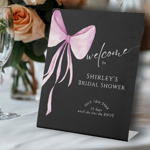 Blush Pink Bow Bridal Shower Welcome Pedestal Sign