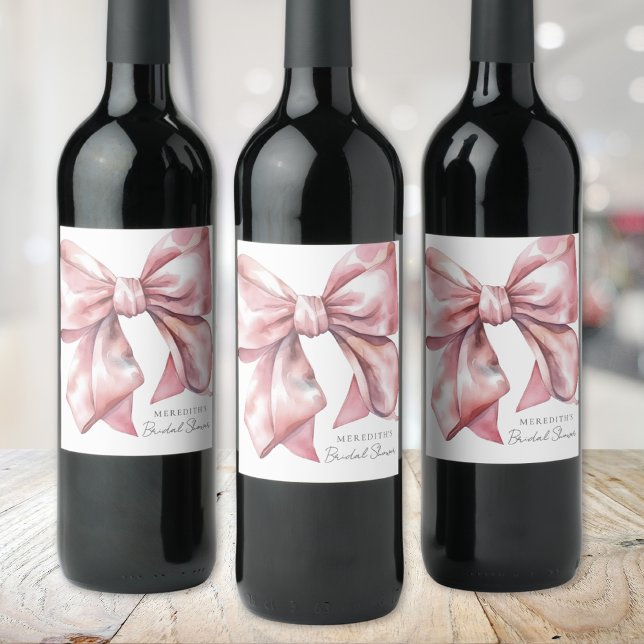 Blush Pink Bow Bridal Shower Wine Label (Blush Pink Bow Bridal Shower Wine Label)