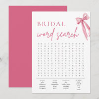 Blush Pink Bow Bridal Shower Word Search Game