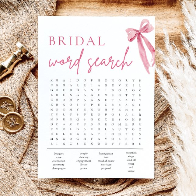 Blush Pink Bow Bridal Shower Word Search Game Invitation (Blush Pink Bow Bridal Shower Word Search Game)