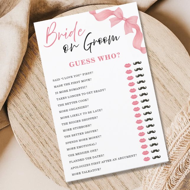 Blush Pink Bow Bride or Groom Bridal Shower Game (Creator Uploaded)