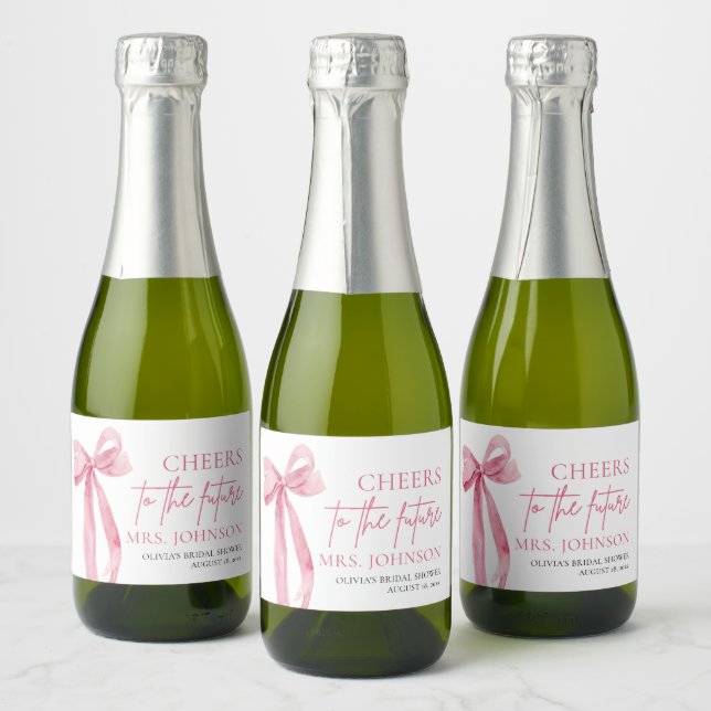Blush Pink Bow Cheers To The Future Bridal Shower  Sparkling Wine Label (Bottles)