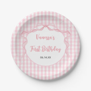 Blush Pink Bow Coquette 1st Birthday Paper Plate