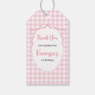 Blush Pink Bow Coquette 1st Birthday Thank You Gift Tags