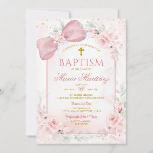 Blush Pink Bow Coquette Holy Baptism for Girl Invitation