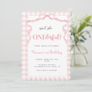 Blush Pink Bow Coquette Onederful 1st Birthday Invitation
