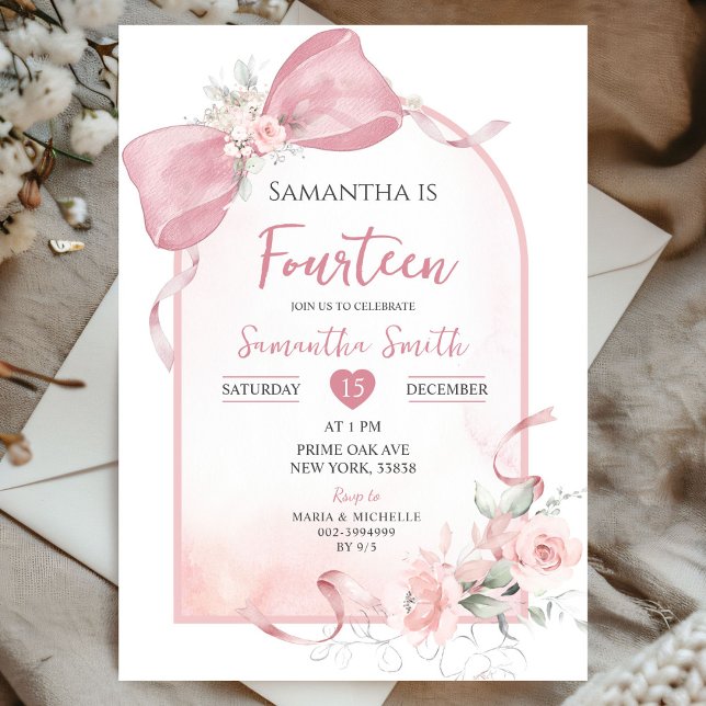 Blush Pink Bow Coquette Ribbon Arch Girl Birthday Invitation (Creator Uploaded)
