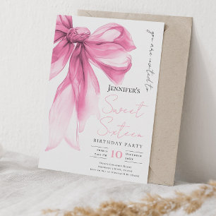 Blush Pink Bow Coquette Script Sweet 16 Party Invitation