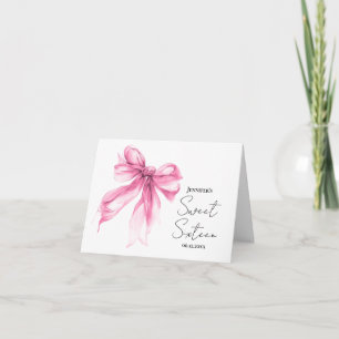 Blush Pink Bow Coquette Script Sweet 16 Thank You Card