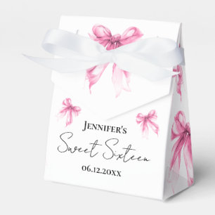 Blush Pink Bow Coquette Script Sweet 16 Thank You Favour Box