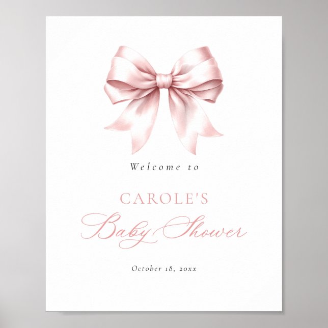 Blush Pink Bow Elegant Baby Shower Welcome Poster (Front)