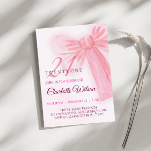 Blush Pink Bow Elegant Twenty-One Birthday Invitation