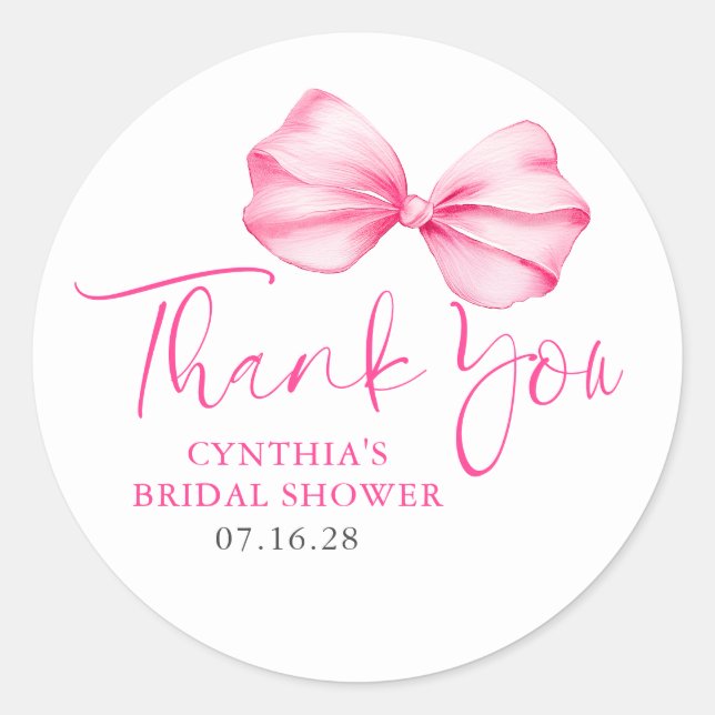 Blush Pink Bow Favours Thank You  Classic Round Sticker (Front)