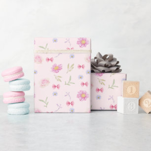 Blush Pink Bow Floral Girl Birthday gift  Wrapping Paper