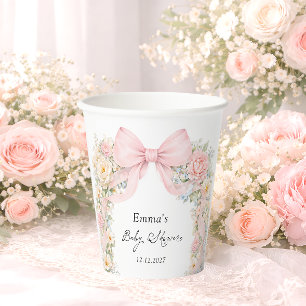 Blush Pink Bow Garden Baby Shower Paper Cups