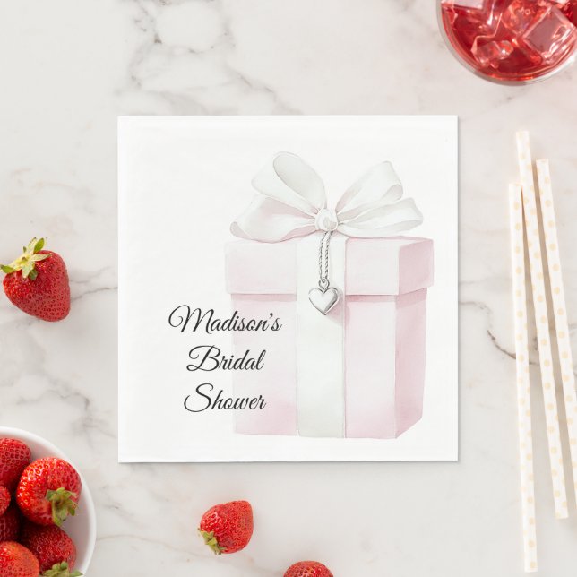 Blush Pink Bow Gift Heart Charm Bridal Shower Napkin (Insitu)