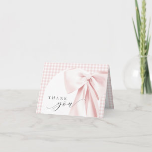 Blush Pink Bow Gingham Baby Shower Thank You Card