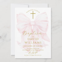 Blush Pink Bow Girls Baptism Elegant Digital