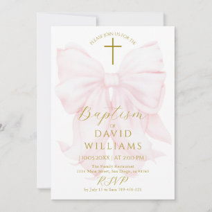 Blush Pink Bow Girls Baptism Elegant Digital Invitation