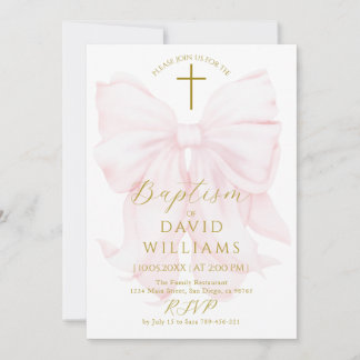 Blush Pink Bow Girls Baptism Elegant Digital Invitation
